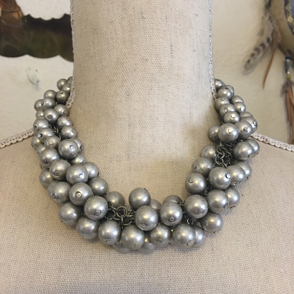 Premier Design matte silver pearl cluster necklace